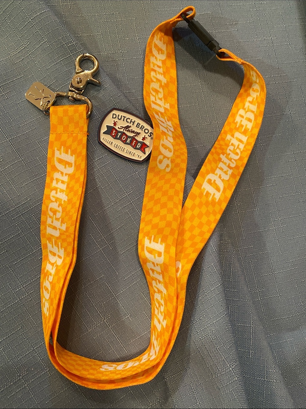 Dutch Bros Yellow Lanyard with Dutch Bros Enamel Pin